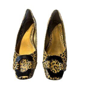 Leopard Print Square Toe Flats Womens Shoes 6.5M By Philicia Synthetic Material